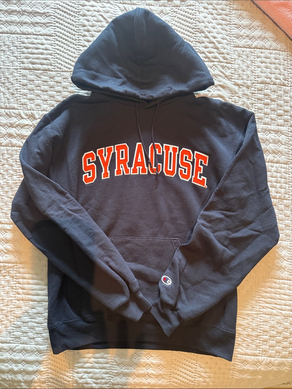 Champion Black Syracuse University Pullover Hoodie with Orange Lettering, size M